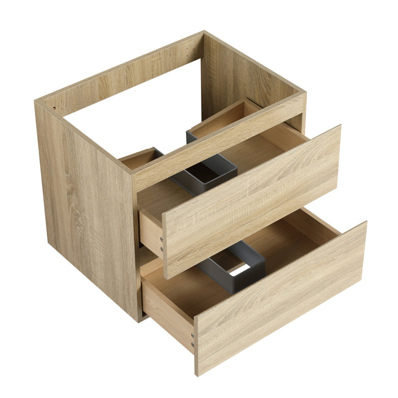 Bathroom Vanity 24", Oak, Modern Storage Oak Vanity, Wall Mounted, Ample Bottom