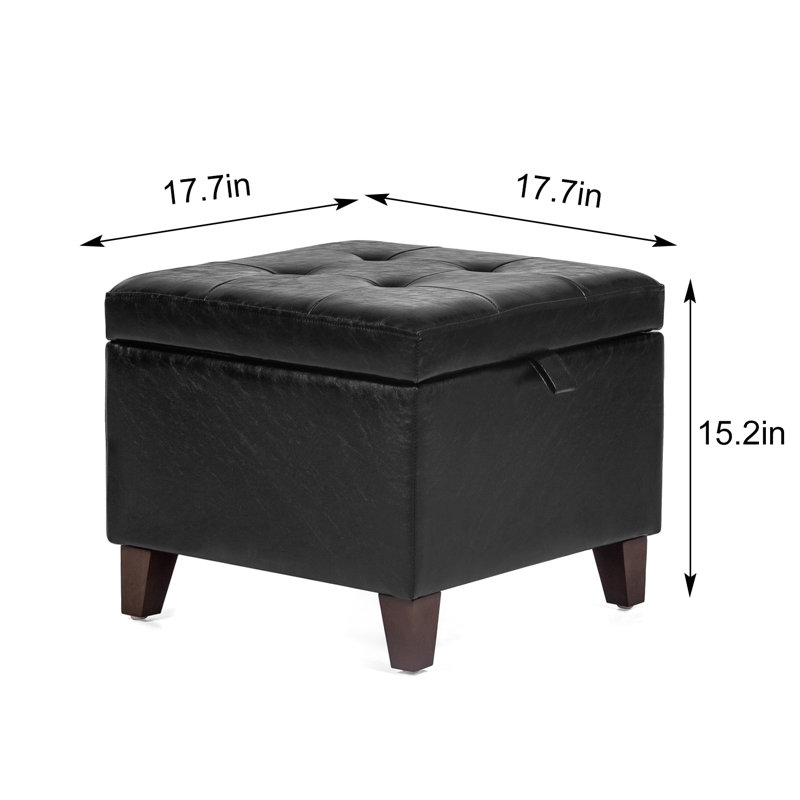 Repose-pieds capitonné avec rangement 17,7 po Orella, Similicuir noir