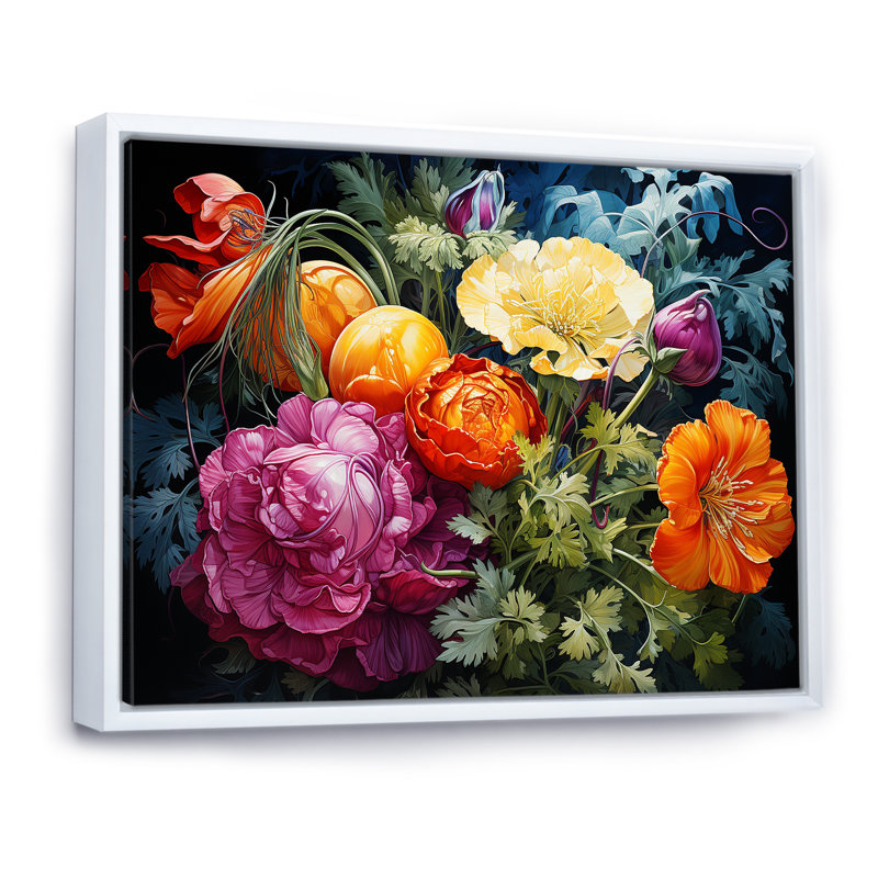 Décoration murale fantaisiste - Fleurs, Cadre flottant blanc, H 16 po x l 32 po x P 1 po