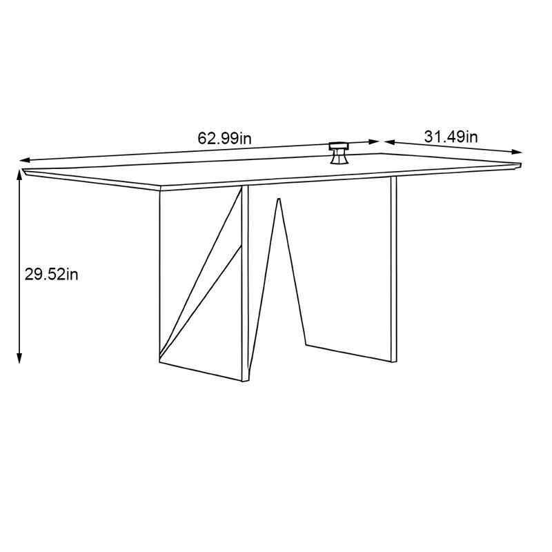 Table de salle à manger rectangulaire en bois de frêne, H 29,52 po x L 62,99 po x l 31,49 po