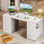 Bureau de coiffeuse blanc moderne avec 8 tiroirs en tissu, table de maquillage et d'écriture multifonctionnelle pour la chambre à coucher