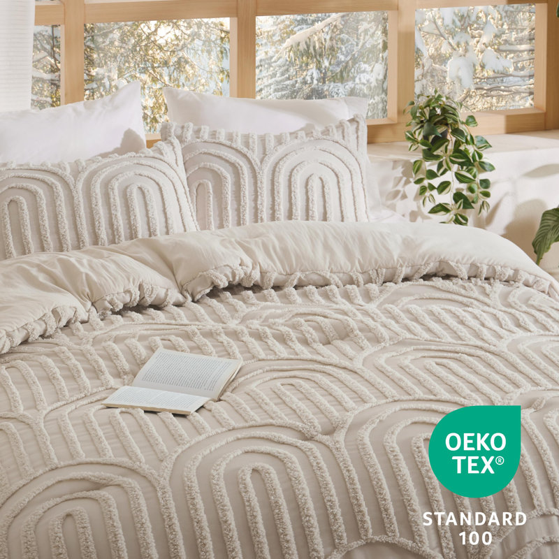 Ensemble d'édredon de literie touffeté Boho - ensembles d'édredon beige Boho, ensemble de lit brodé à la ferme 3 pièces, édredon moelleux et douillet à motif de voûte pour toutes les saisons