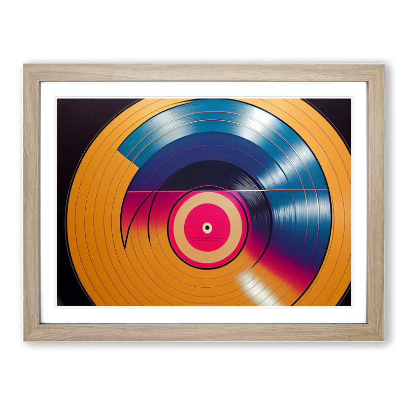 XH1022-9521X Unusual Vinyl Record Art Abstract - Single Picture Frame Print, 34cm H x 46cm W x 2cm D, Oak