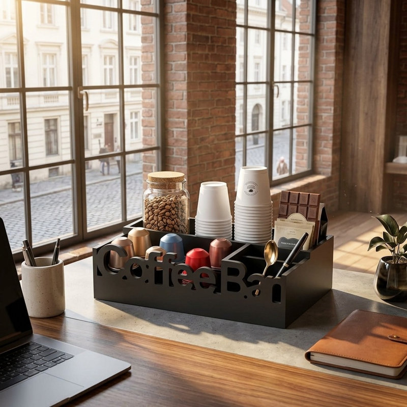 Solid Wood Coffee Station Organizer & Accessory Caddy
