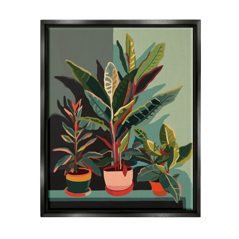 Plantes modernes en pot par Ziwei Li, H 31 po x l 25 po x P 1,7 po, Cadre flottant noir de jais