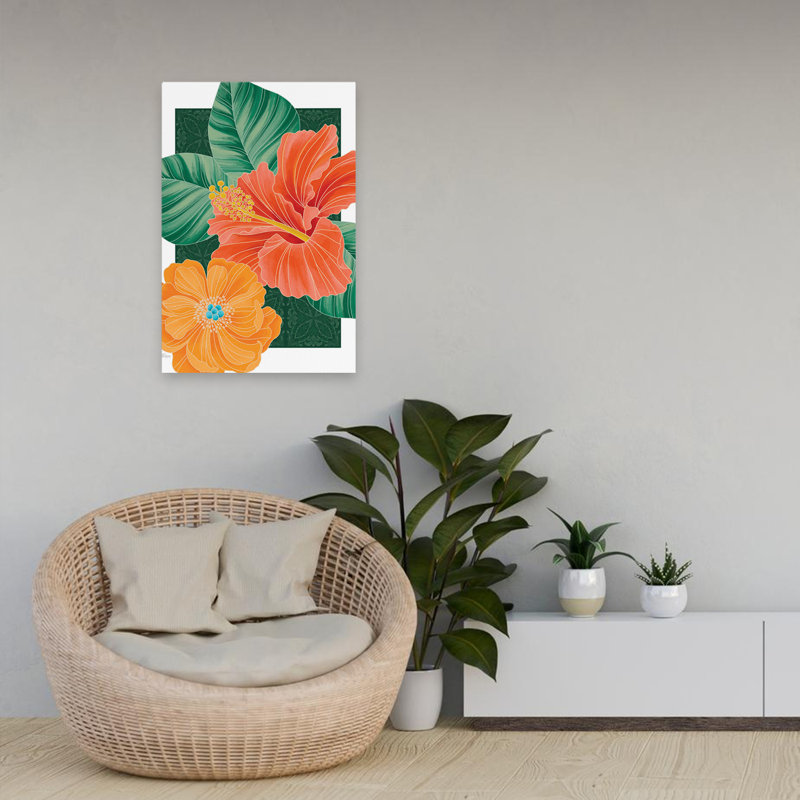 Échos d'orange - fleur d'hibiscus tropical, H 24 po x l 16 po