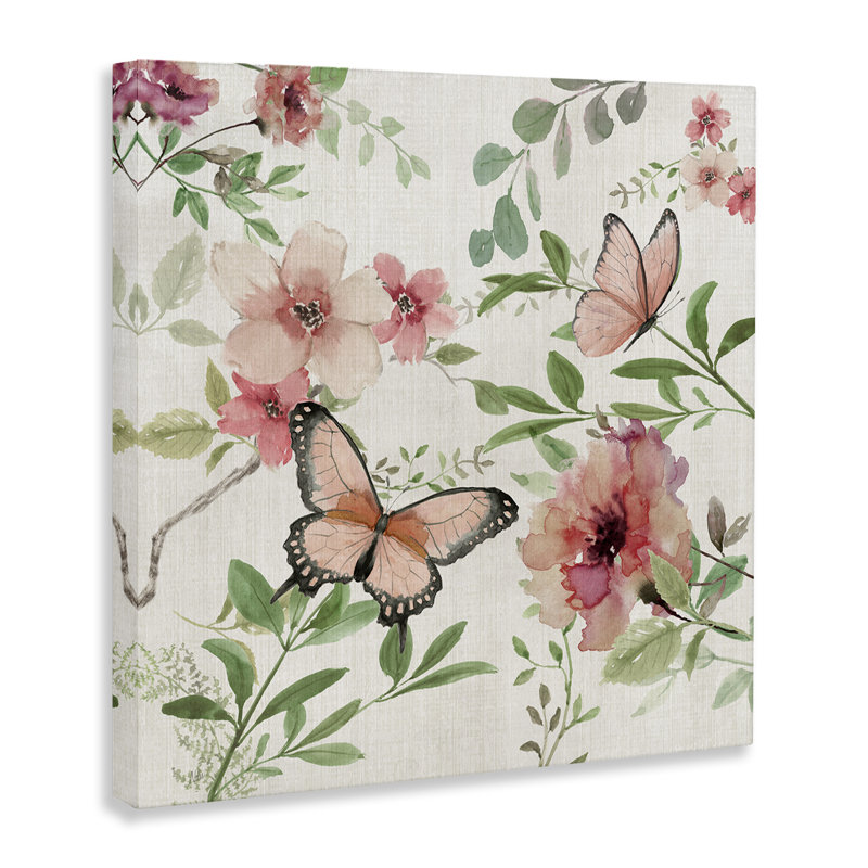 Fleurs champêtres en toile rose, design par Nan, H 30 po x l 30 po