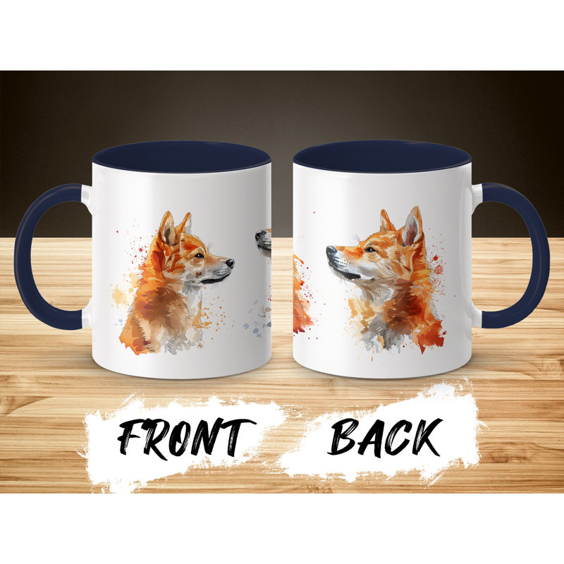 Three Shiba Inu Watercolor Design 11oz Coffee Mug, Navy, 3