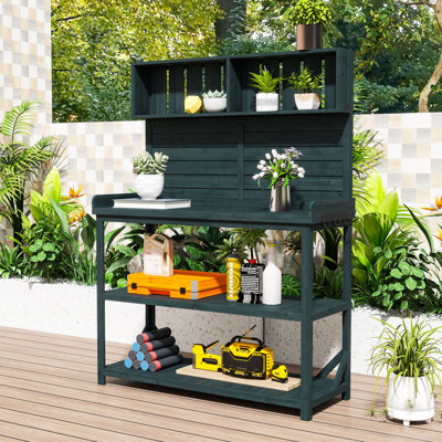 Spacious Fir Wood Outdoor Potting Bench with Storage Shelves and Safety Features for Outdoor Gardening