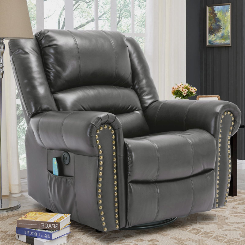 Heated Massage Swivel Rocking Recliner, Gray (Leathaire)