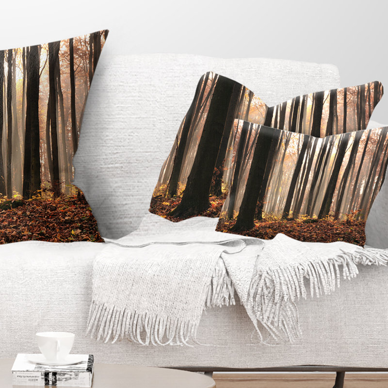 Dark Thick Woods in Fall Forest - Forest Printed Throw Pillow