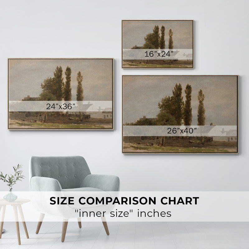 Paysage rétro CCXXX, Toile avec cadre flottant or, H 27 po x l 41 po x P 2 po