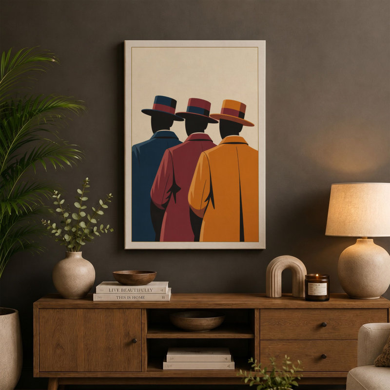 Three Figures in Coats Modern - Wrapped Canvas, 24x16 - 61.0 x 40.6 cm, Black Border