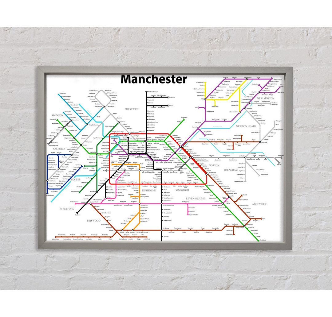 Manchester Pub Tube Map - Einzelbildrahmen Kunstdrucke auf Leinwand