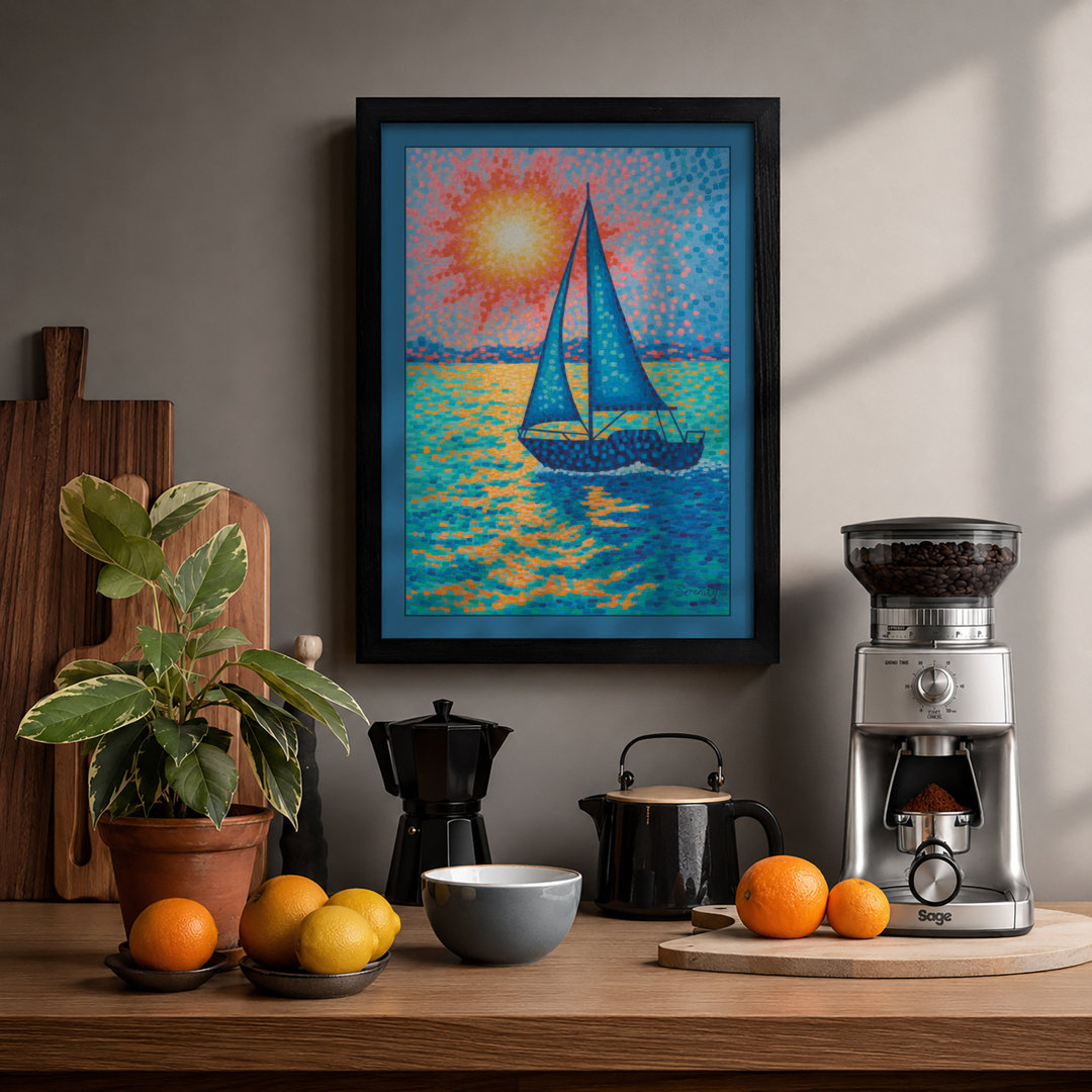 Sailboat Under Sun Coastal - Framed Print