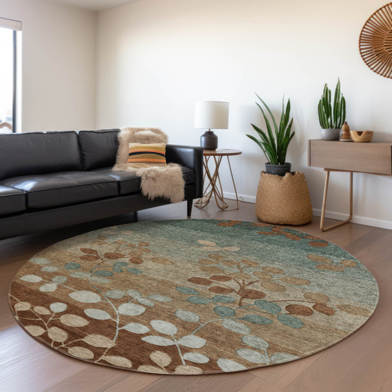 Machine Washable Indoor/Outdoor Xhevrie Mocha Rug, Round 8'