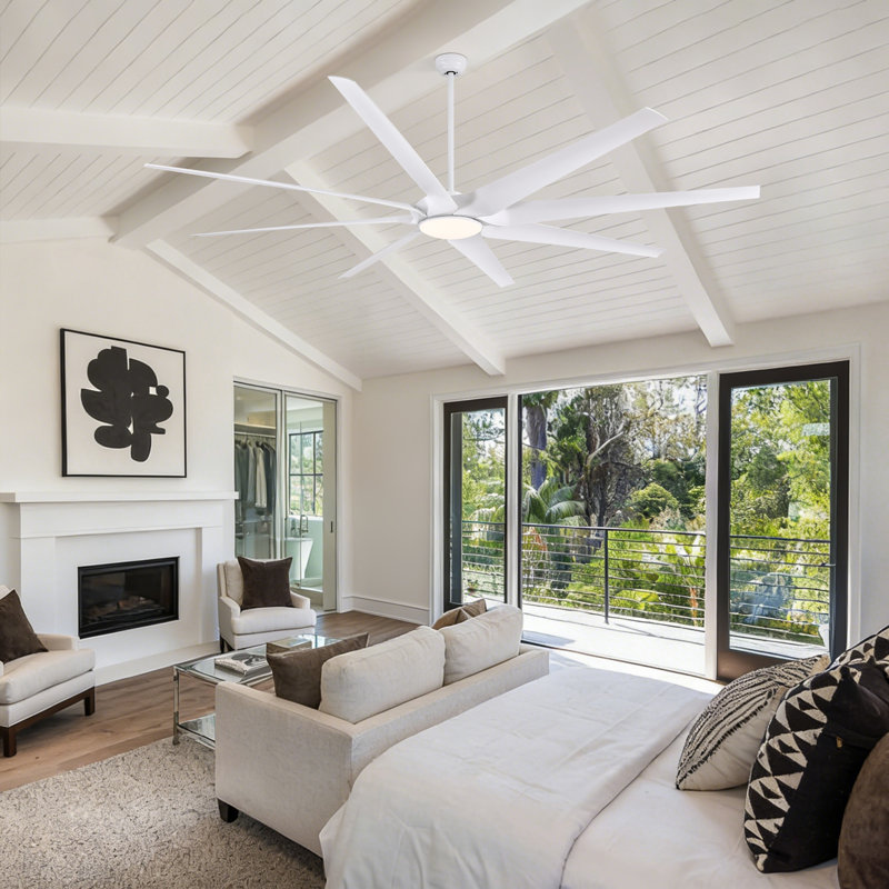 100" 8 - Blade Standard Industrial LED Ceiling Fan with Remote and Intelligent Control and Voice Function, White
