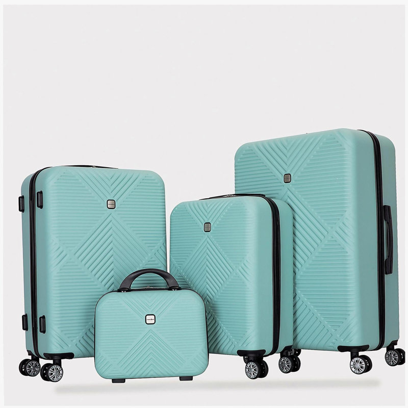 Valise légère 4 pièces en ABS, boîte de maquillage de 14 pouces, roues d'avion (14/20/24/28) BLEU CLAIR