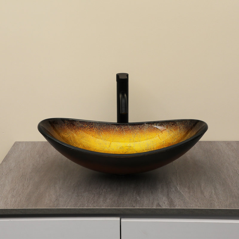 21-1/2 in. Glass Oval Vessel Bathroom Basin Sink with Pop-up Drain