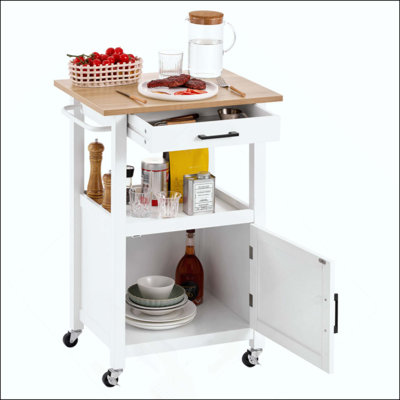 Kitchen Island Cart Rolling Storage Table With Single Door Cabinet