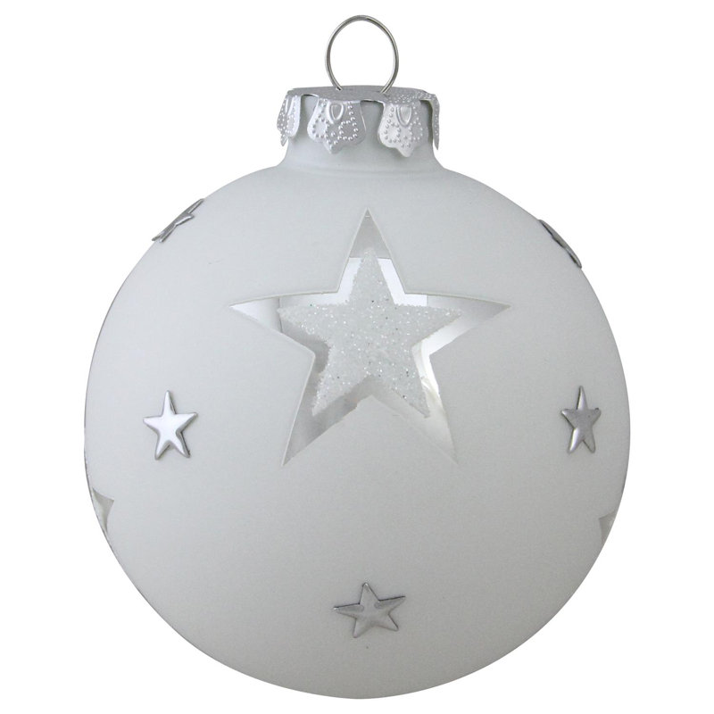 Ornement de Noël en forme d'étoile en verre blanc et argent 3,25 "