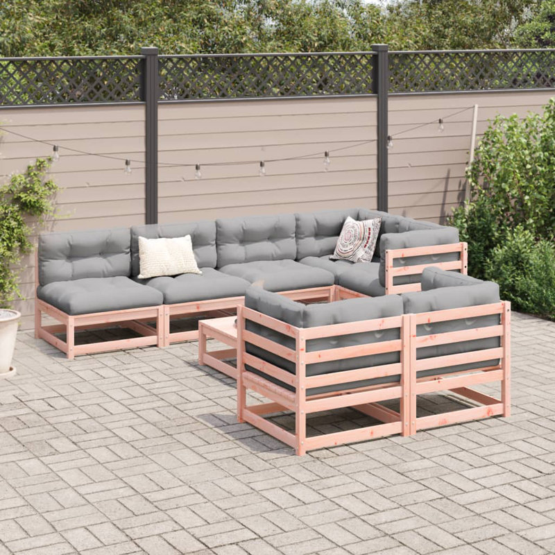 Brayden Studio 8 Piece Garden Sofa Set Solid Wood Pine, Brown, Grey