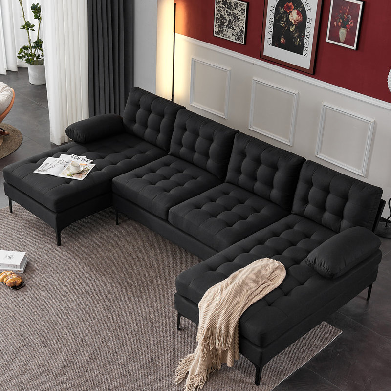 Silber 3 - Piece Upholstered Reclining Sectional, Black Linen