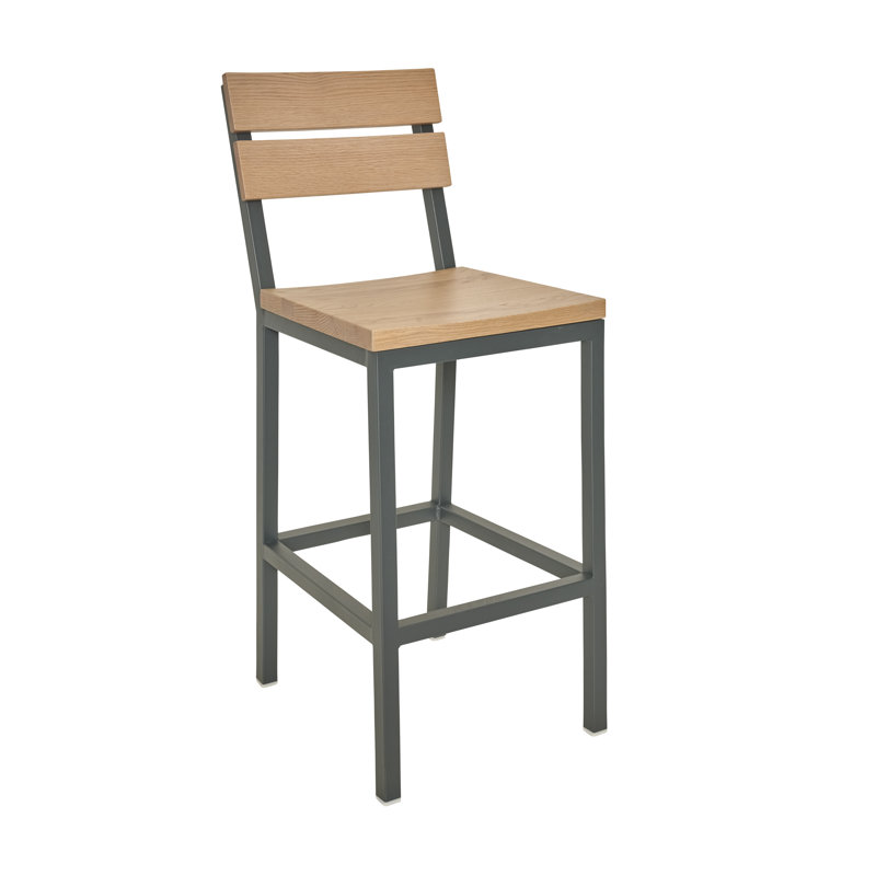 Tabouret de bar Parker - Siège et dossier en chêne naturel - Structure en acier anthracite, Tanné