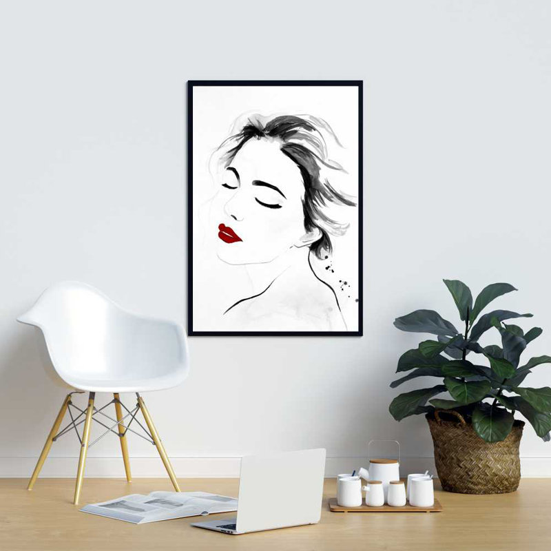 Portrait de femme à l'aquarelle à droite | Art sur toile rouge