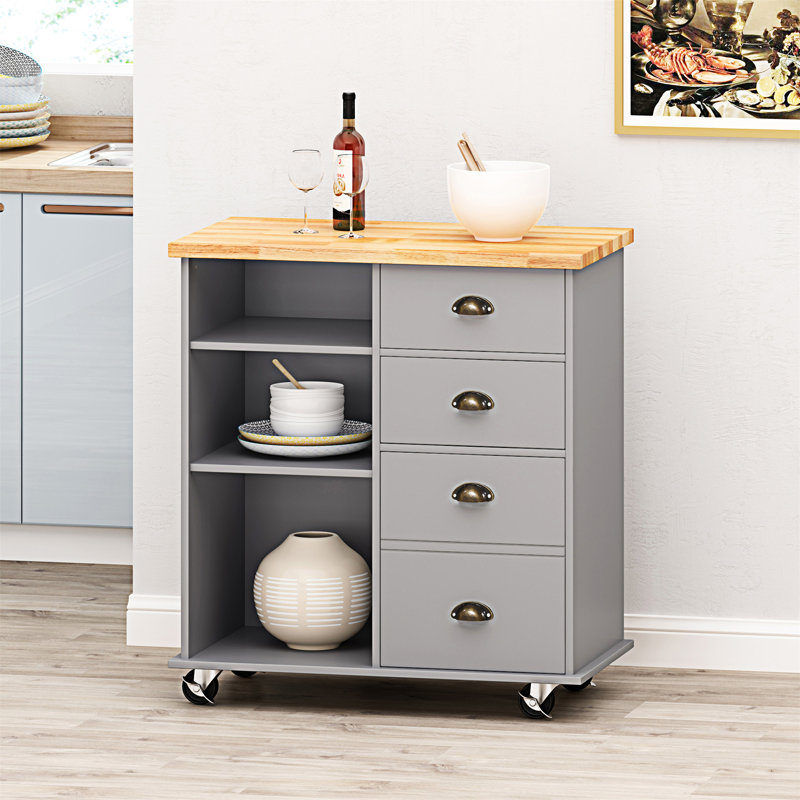 Kitchen Cart With 2 Drawers+1 Door, Gray