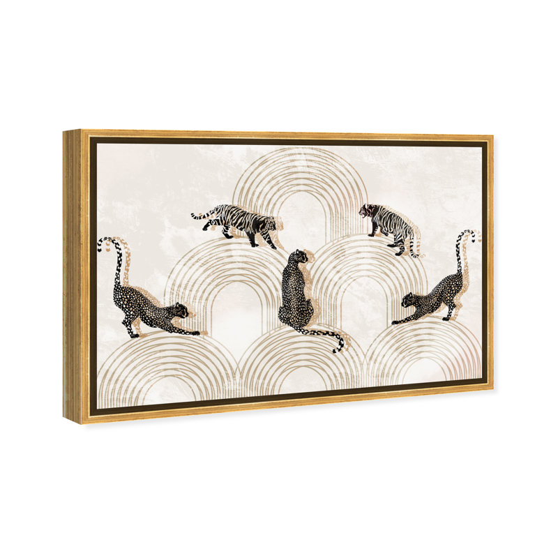 Elegant Art Deco Tigers And Leopards Print by Oliver Gal, 36" H x 54" W, Gold Framed