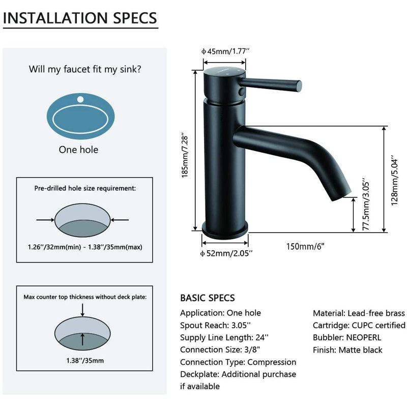 Single-handle Bathroom Faucet, Matte Black