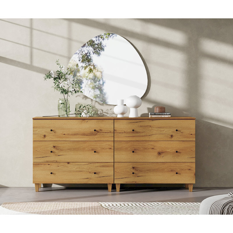 Ensemble de 2 tables de chevet modernes en bois, 3 tiroirs larges, chambre et salon, 35 pouces, Brun chêne