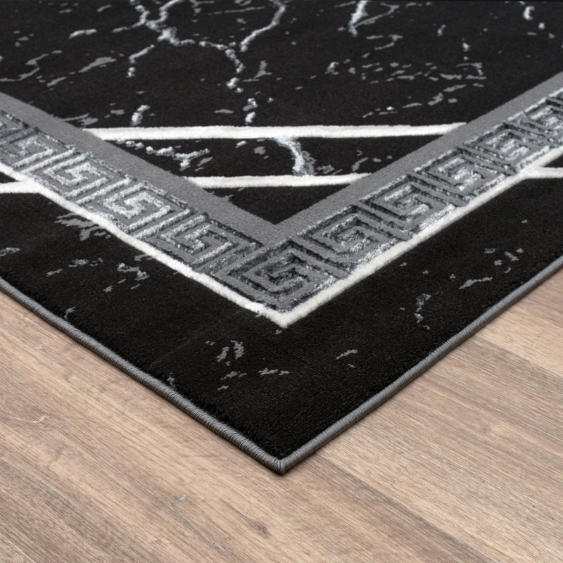 Monaco Series Abrstract Black/Gray Area Rug, Rectangle 5'3" x 7'3"