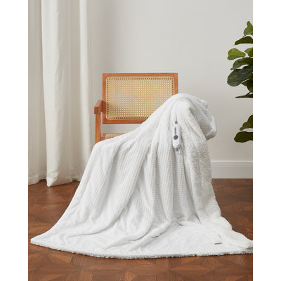 Jeté de lit simple chauffant 62 po x 84 po - Jeté électrique à chauffage rapide - 4 réglages de chaleur, arrêt automatique 10H, protection contre la surchauffe, flanelle douillette, lavable à la machine, certifié ETL, idéal pour lit, canapé, dortoir, Couleur: blanc, Taille: 62 po x 84 po