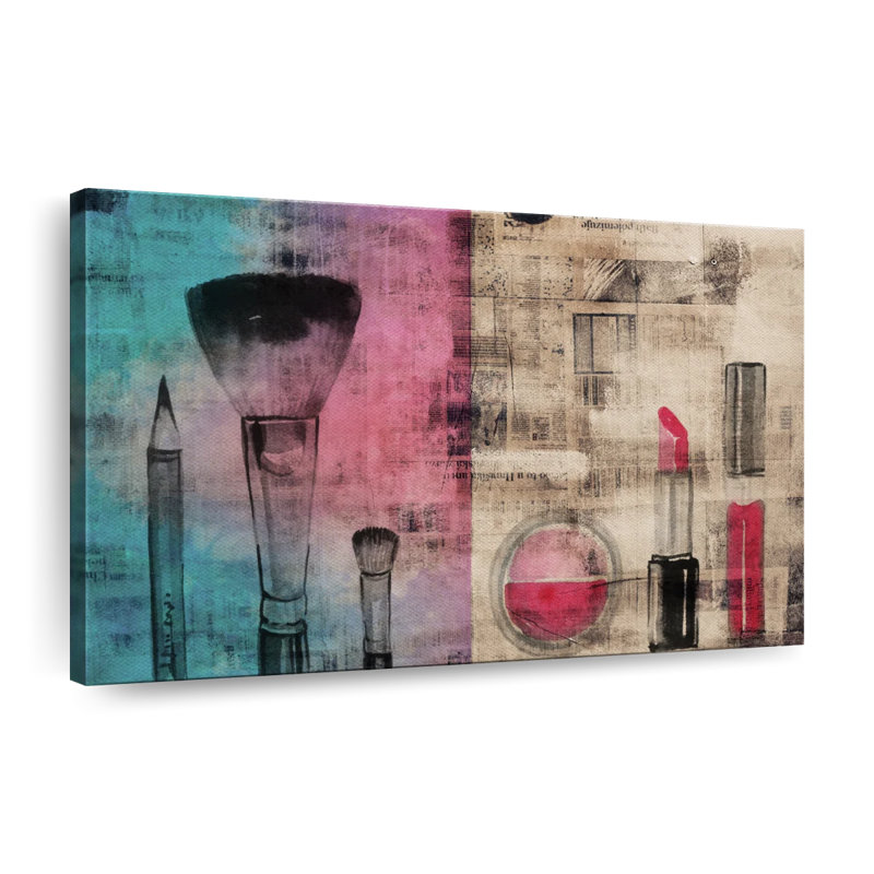 Maquillage et cosmétiques sur toile, H 24 po x l 36 po x P 1,25 po