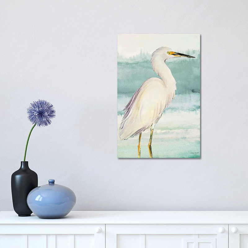 «Heron on Seaglass II» par Lanie Loreth - reproduction d'art, H 18 po x l 12 po x 1,5 po, Toile tendue, Pas de tapis