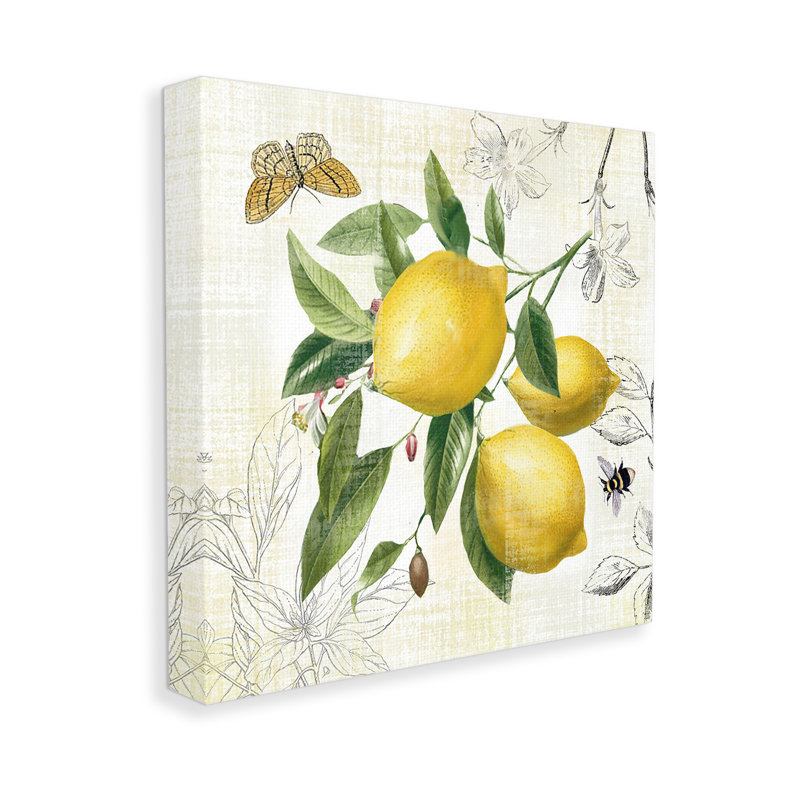 Art mural rétro sur toile de fleurs de citron par Nan, H 30 po x l 30 po