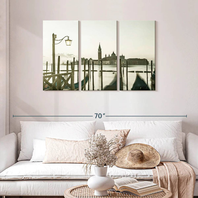 Vue du matin des gondoles de Venise Sebbie, H 28 po x l 45 po