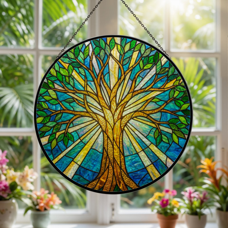Panneau de vitrail en verre coloré H 7,8 po, H 7,8 po x l 7,8 po