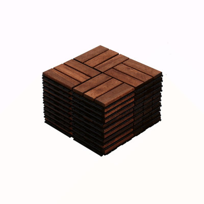 Acacia Wood Interlocking Deck Tiles Checker Pattern, 10PCS 12" X 12" Square Acacia Hardwood Outdoor Flooring For Patio, Bancony, Pool Side