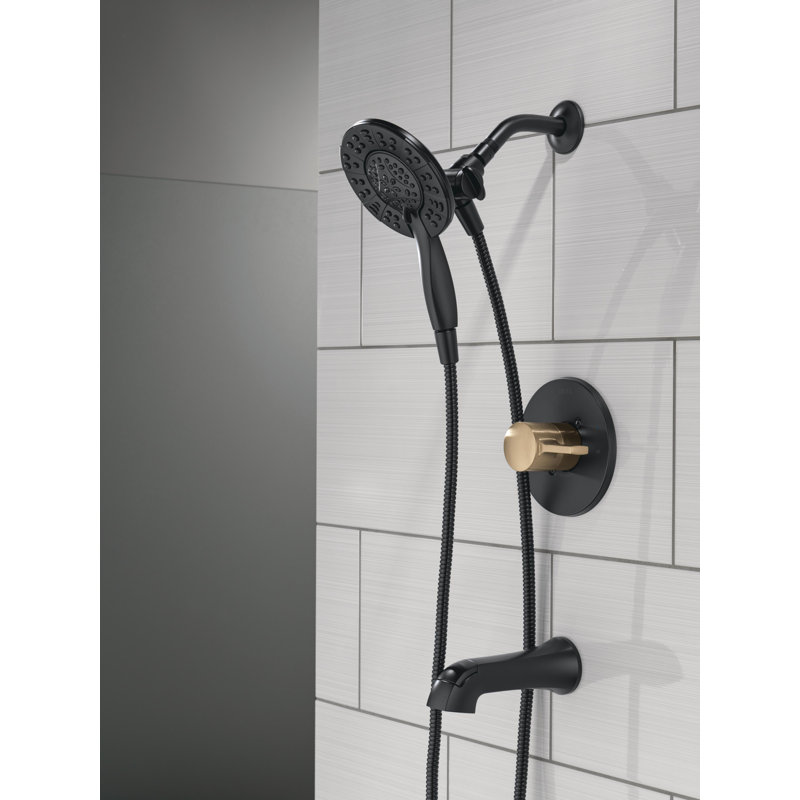 Albion Single-Function Tub Shower Faucet Set, Shower Trim Kit with In2ition Shower Head, Matte Black/Champagne Bronze