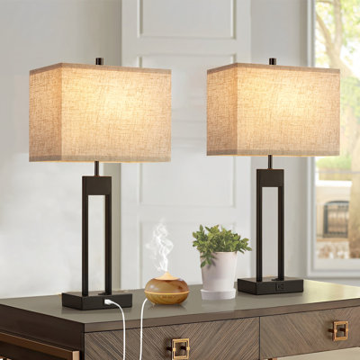 Abdull 25.5" Metal Table Lamp Set with USB A+C Ports with 3 Colours Changeable Desk Lamp