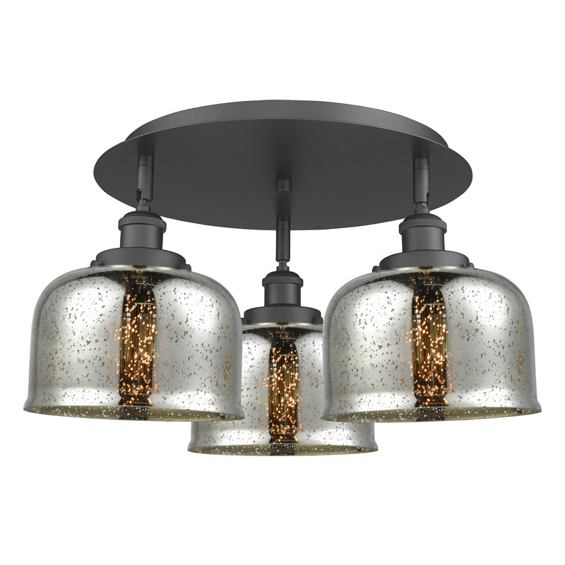 Bejtullah Glass Flush Mount, Silver Plated Mercury, Matte Black