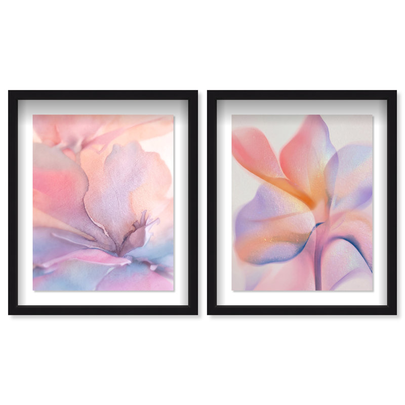 Watercolor Petals Set Framed Graphic Art, 21.5"H x 17.5"W, Black Shadowbox