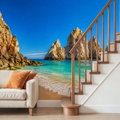 Peler et coller, papier peint tropical, plage rocheuse, Cabo San Lucas, art mural auto-adhésif et amovible