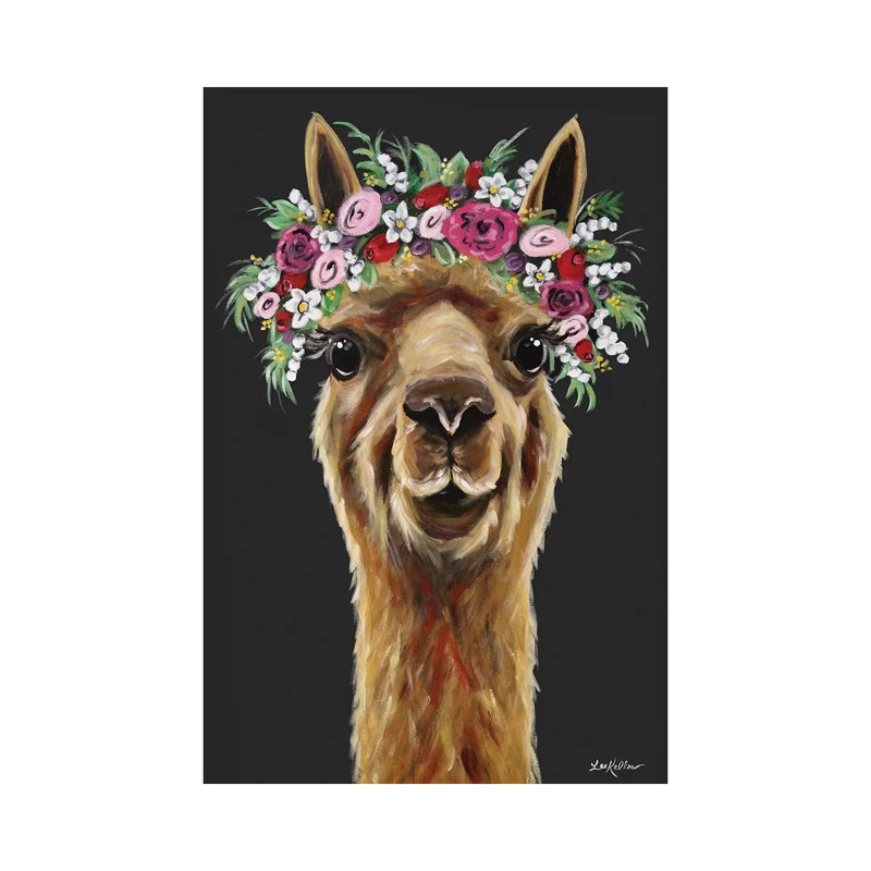 Fiona The Alpaca With Flower Crown - Wrapped Canvas Painting, 66.04 cm H x 45.72 cm W x 1.91 cm D