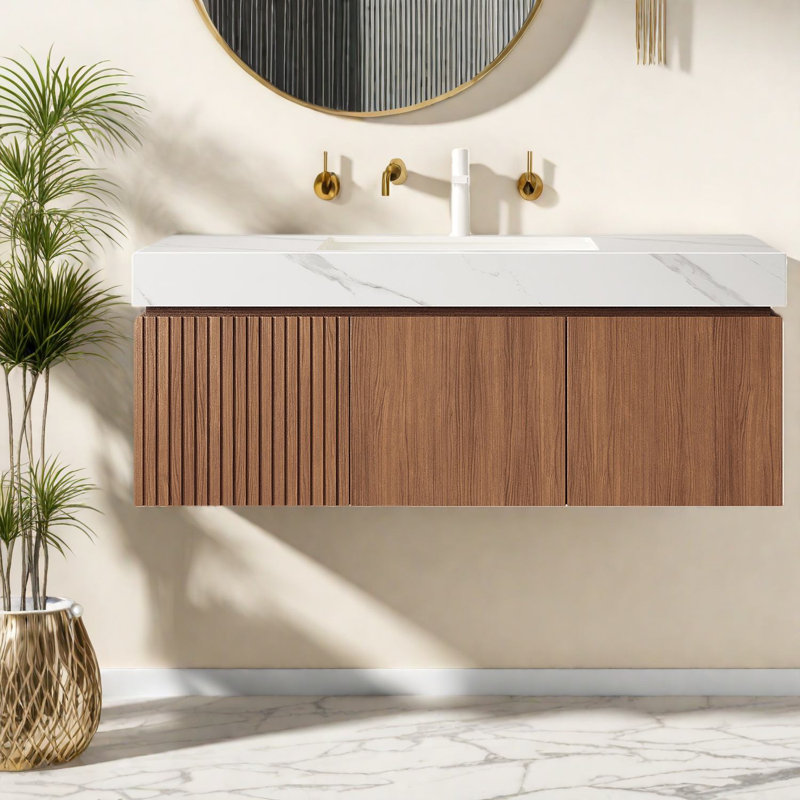 Meuble-lavabo et lavabo spacieux et spacieux, design en pierre et bois de qualité supérieure