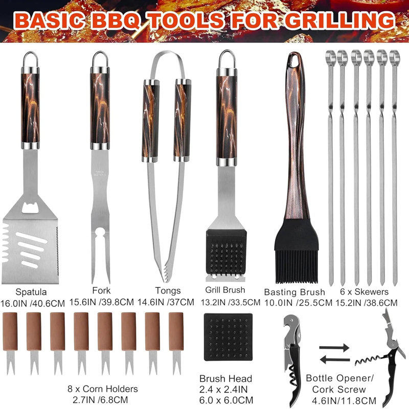 Ensemble d'outils de barbecue 22 pièces, accessoires de barbecue en acier inoxydable avec étui de transport en aluminium, ensemble d'ustensiles pour la cuisson en plein air - Gift For Men Dad