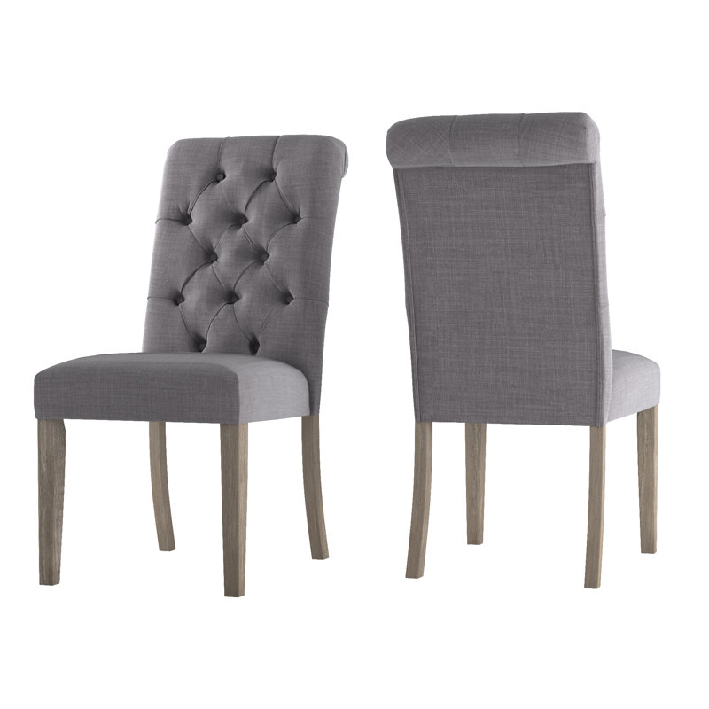 Chaise d'appoint rembourrée et capitonnée Ameriga, Gris, Lin gris